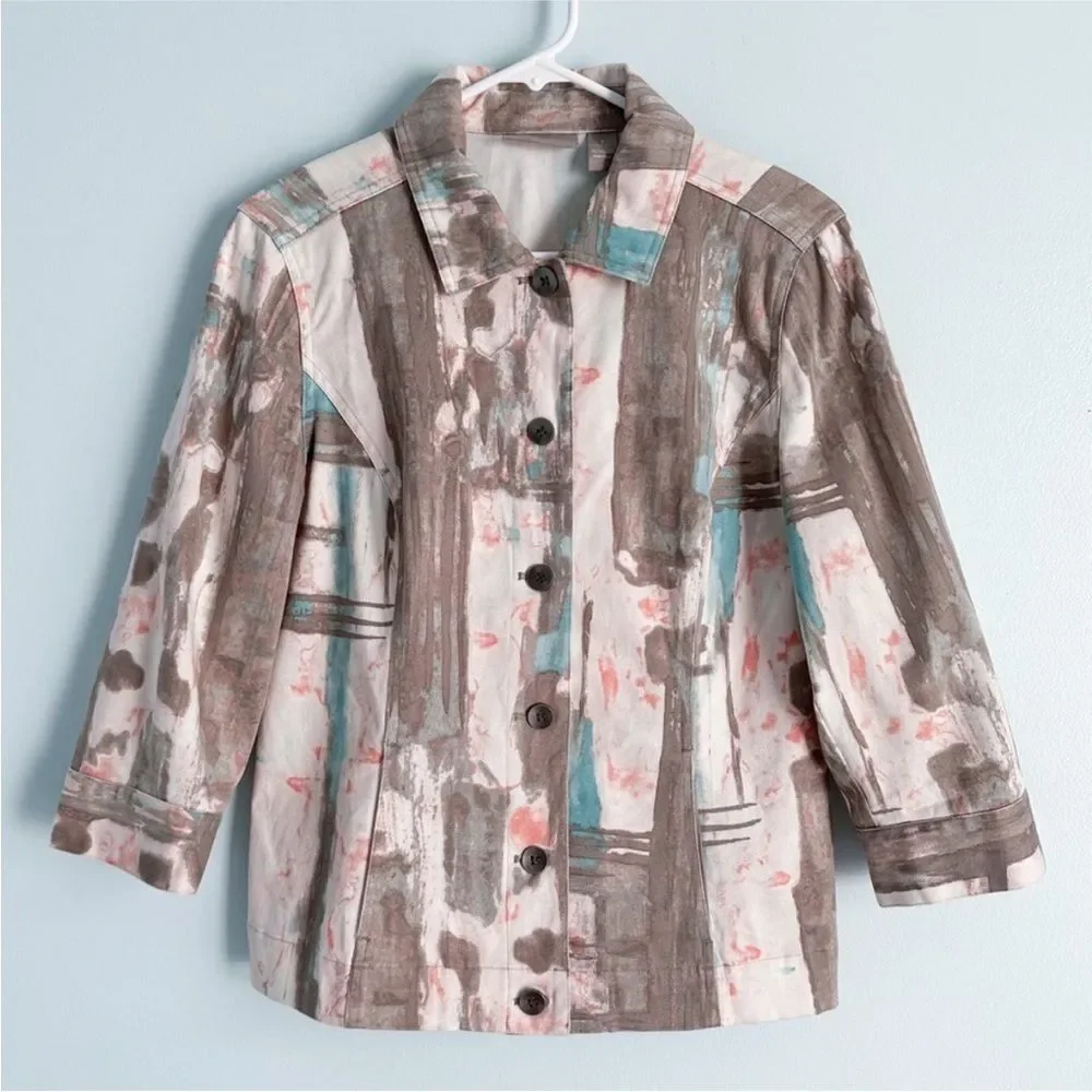 Chico's Watercolor Print Cotton Jacket
